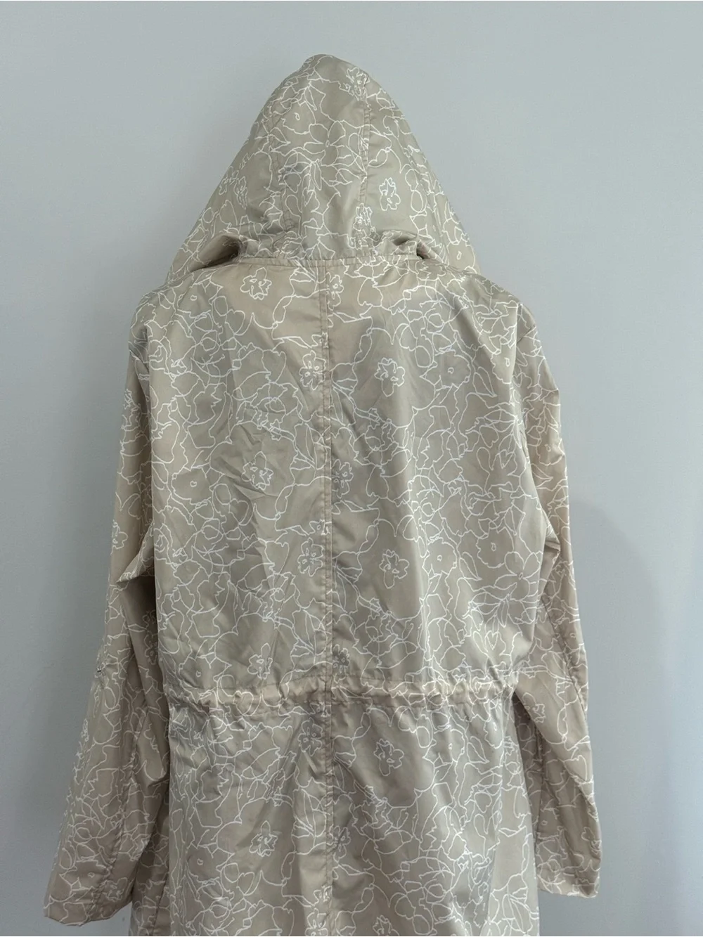 New Susan Graver L Light Beige Floral Hooded Rain Jacket - Women's 607